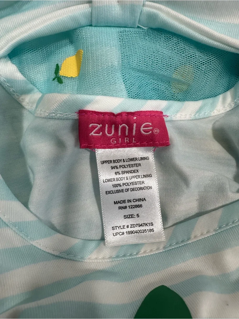 Zunie Girl Aqua and Yellow Lemon Print Dress